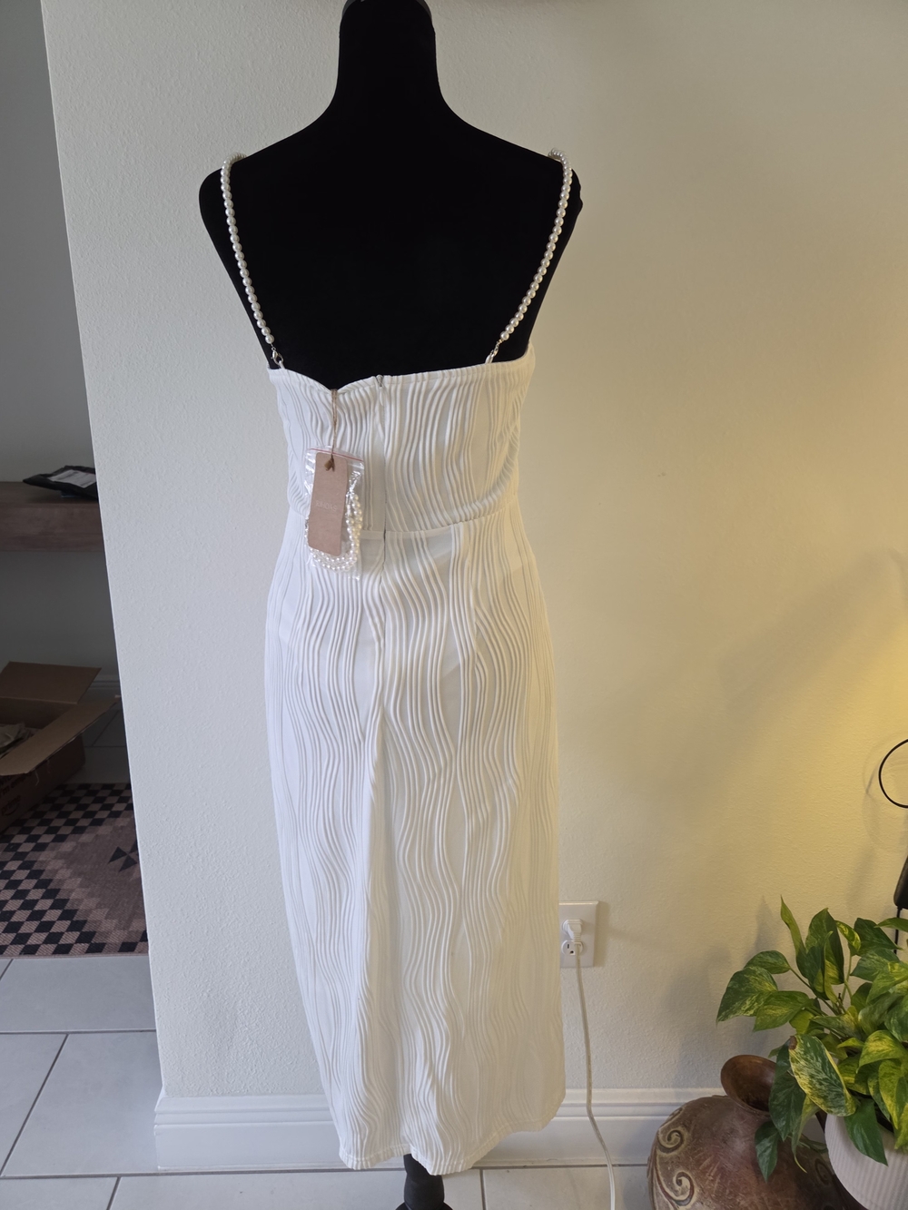 RIHOAS White Textured Midi Dress with Pearl Strap. 0276 - Picture 6 of 7